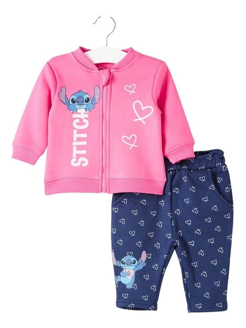 Disney Ensemble Veste pantalon bébé fille Imprimé Lilo Et Stitch Rose fushia