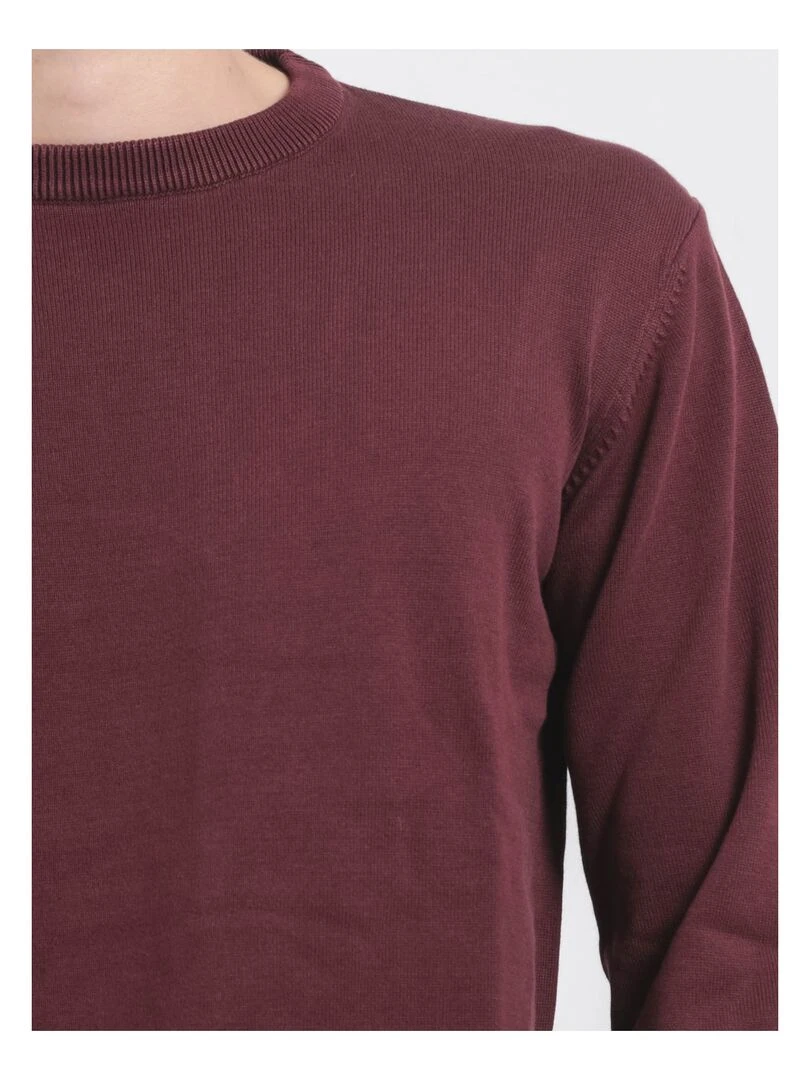 Pull col rond pur coton LADARKO   Bordeaux