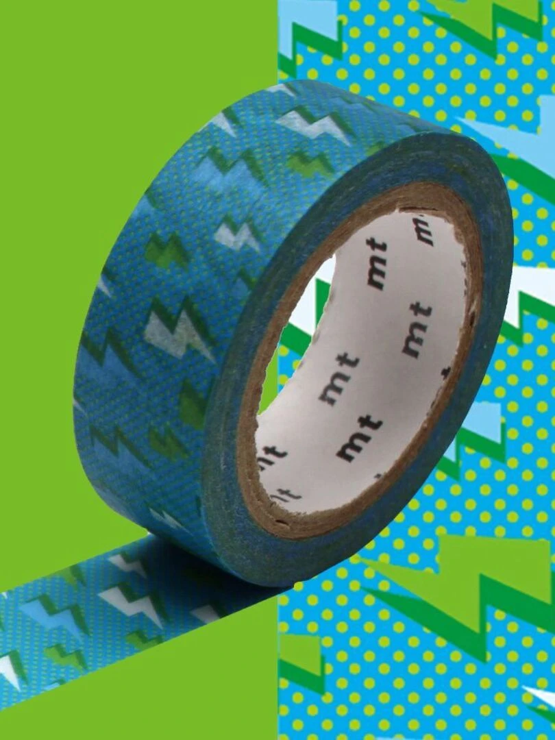 Masking tape éclairs sur fond bleu   1 5 cm x 7 m   N/A