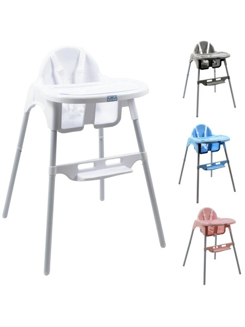 Chaise haute bébé enfant réglable hauteur et tablette Délice Bleu Monsieur Bébé Blanc