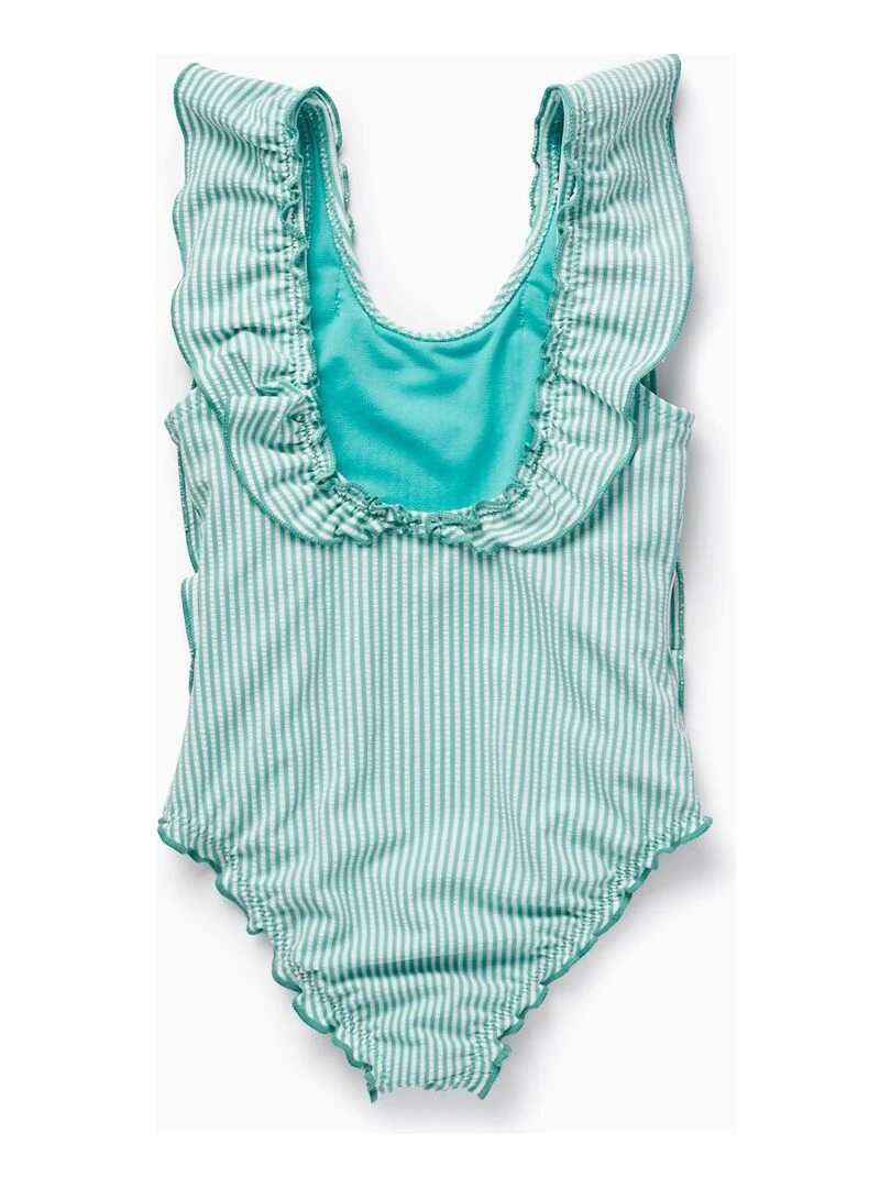Maillot de Bain à Rayures et à Volants pour Fille Vert