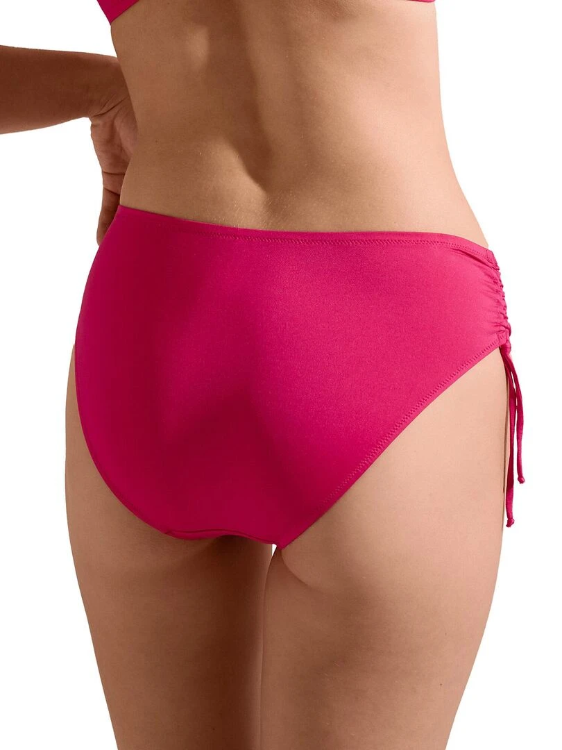 Bas maillot slip de bain taille haute côtés réglables Las Vegas Rose fushia