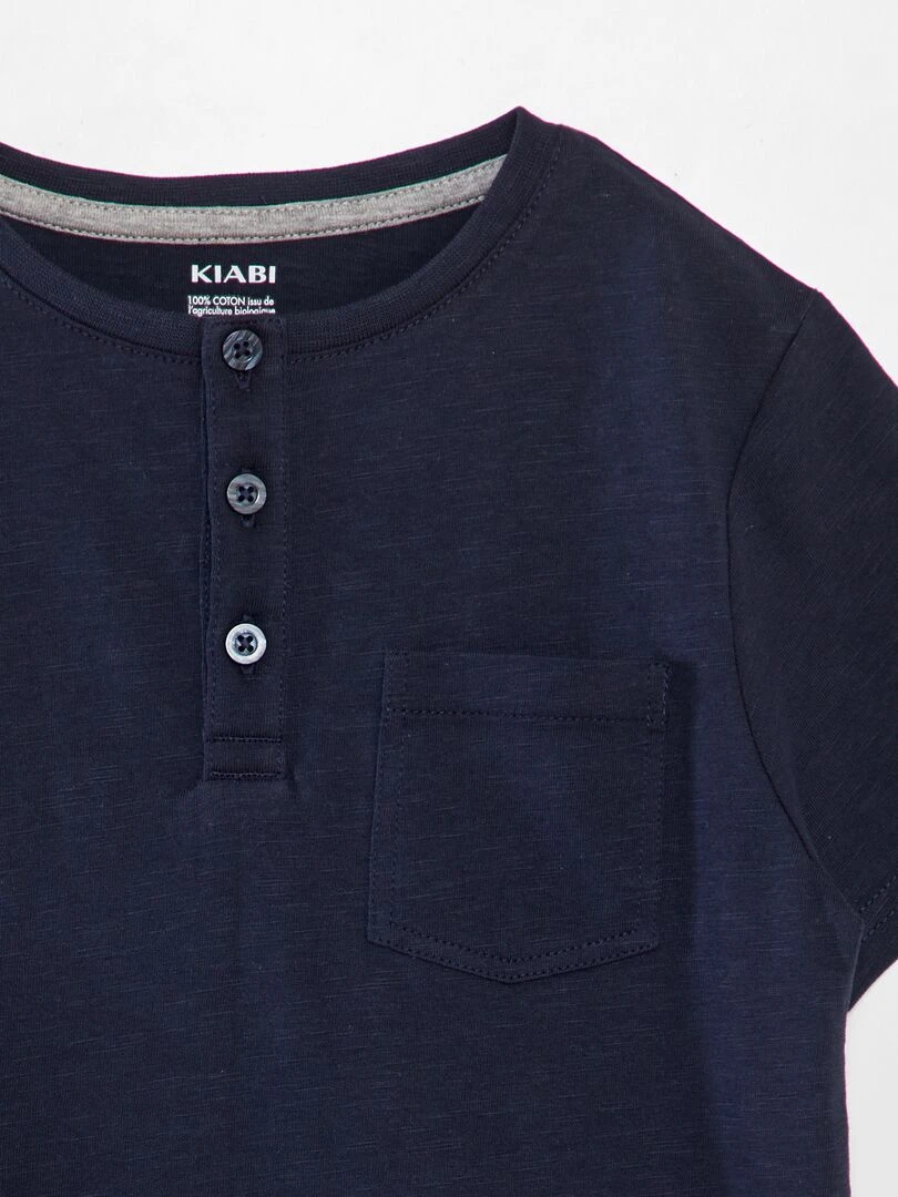 T shirt en jersey à col boutonné bleu marine