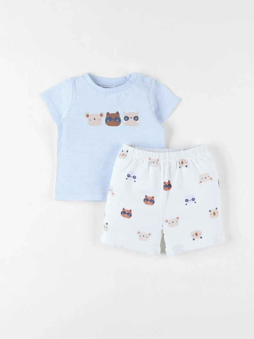 Set t shirt + short imprimé animalier écru/bleu clair Noukie's Bleu