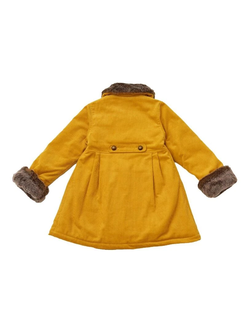 Manteau Long Fille  Velours Jaune  Col Fausse Fourrure  ANOUSHKA    'LA FAUTE A VOLTAIRE'   Jaune