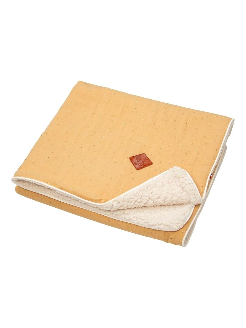 Couverture en gaze de coton et sherpa Jeanne Taupe/Doré