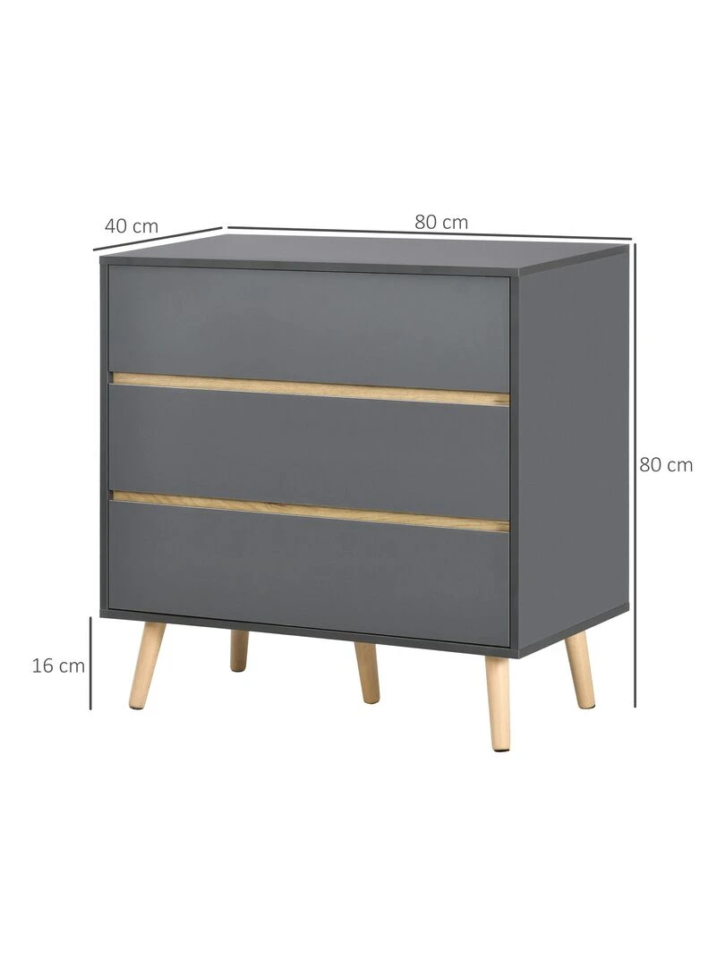 Commode 3 tiroirs design scandinave gris aspect bois clair   Gris