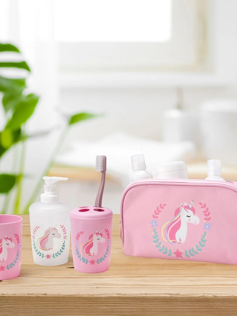 Accessoires de salle de bain 4 pieces 14 x 21 cm Zoelie la licorne Rose