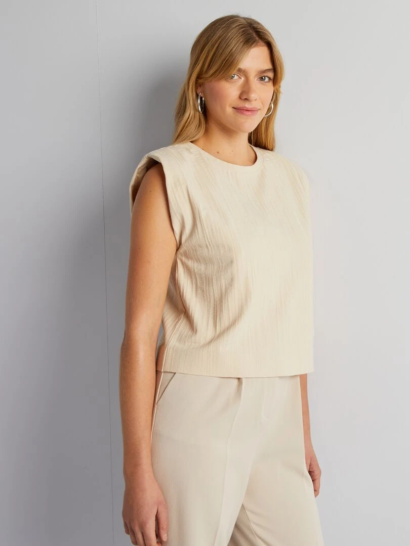 T shirt sans manches avec épaulettes Beige