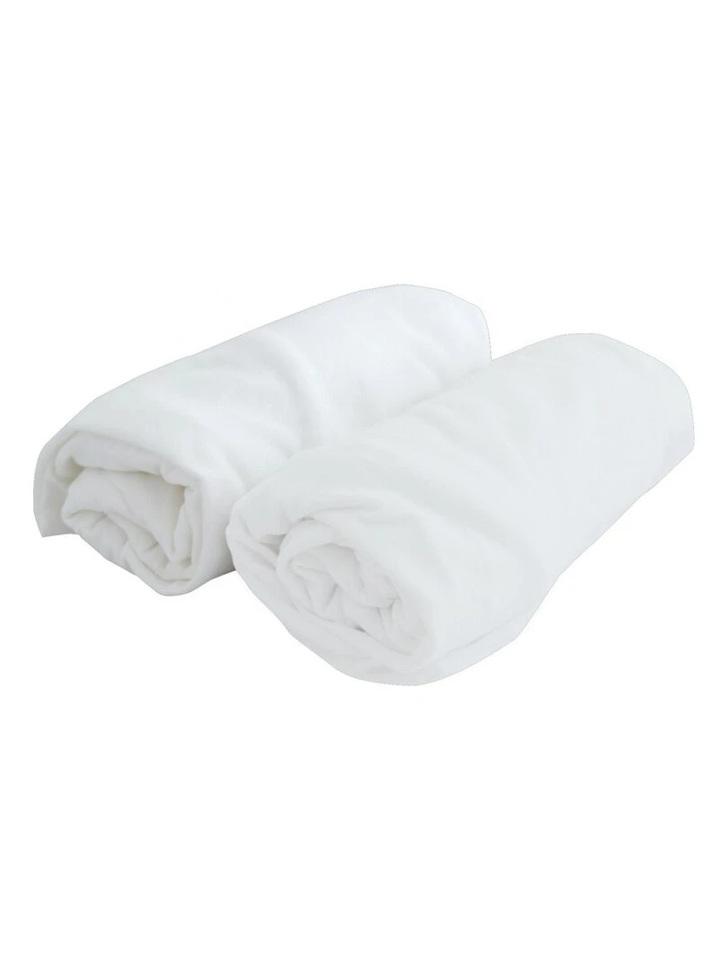 Lot de 2 draps housses coton blancs (70 x 140 cm) Blanc
