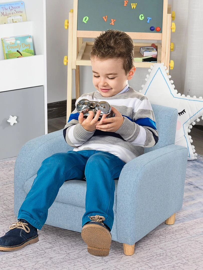 Fauteuil enfant design scandinave grand confort lin bleu Bleu