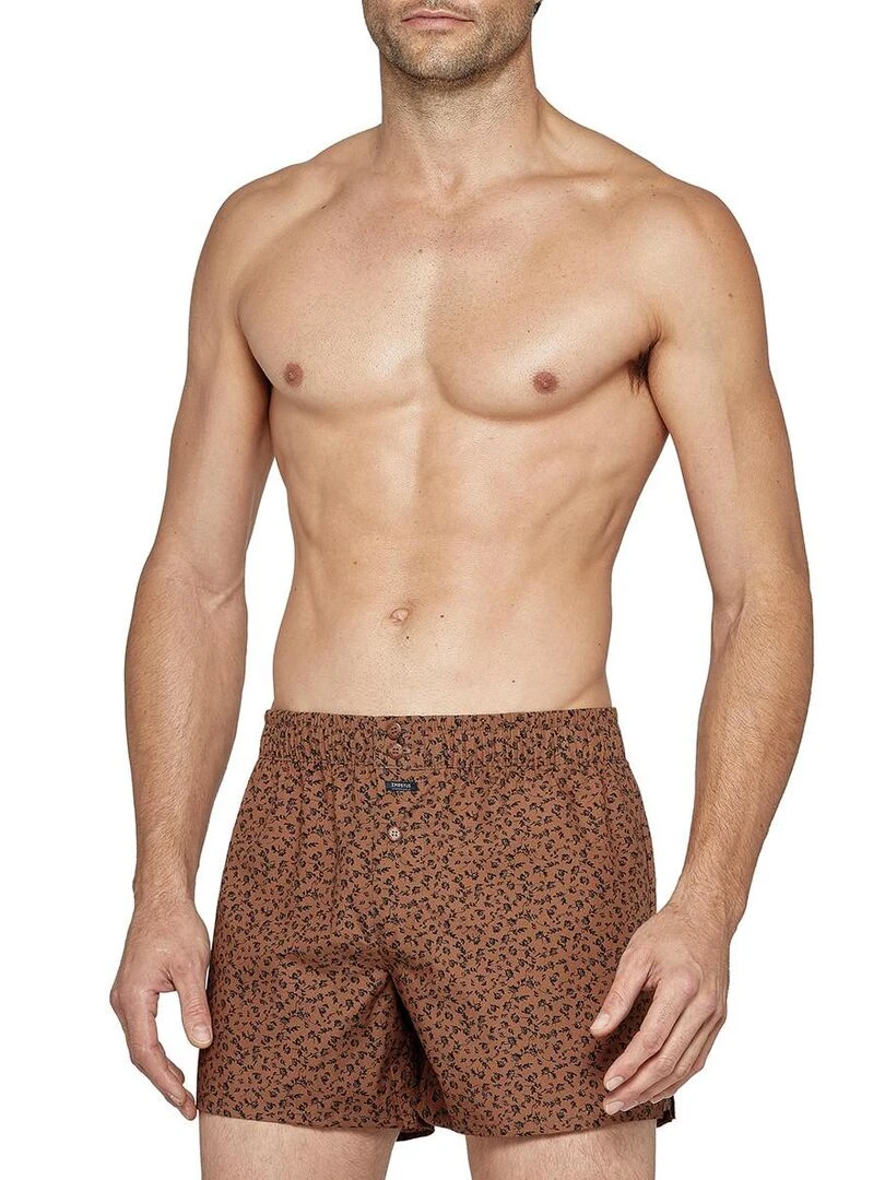 Caleçon en coton avec suspensoir American boxer Oak Marron