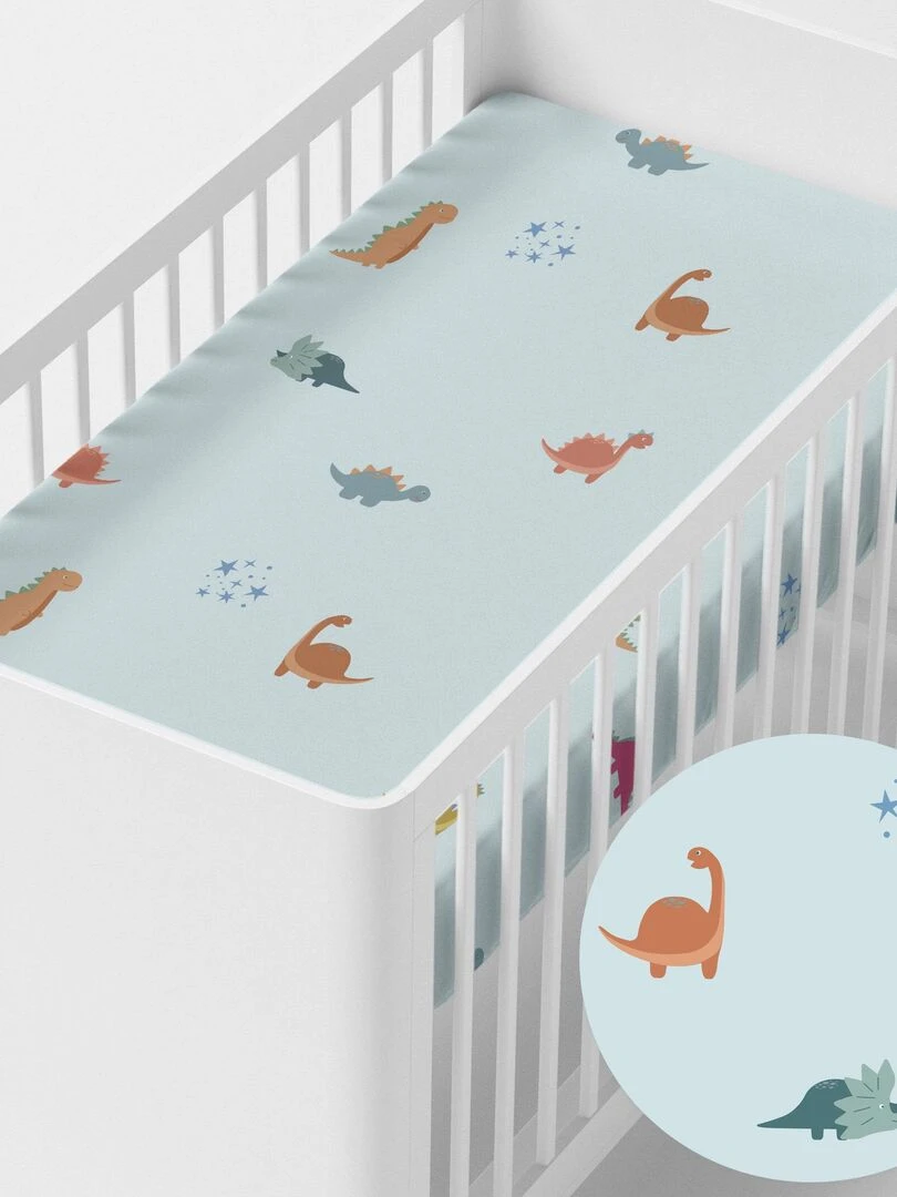 Drap housse Mini dinosaur Lit Bébé "Happyfriday" Blanc
