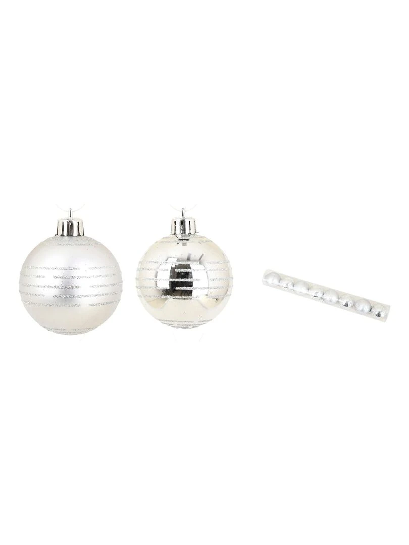 Set de 8 boules decor rayures de noel Rouge