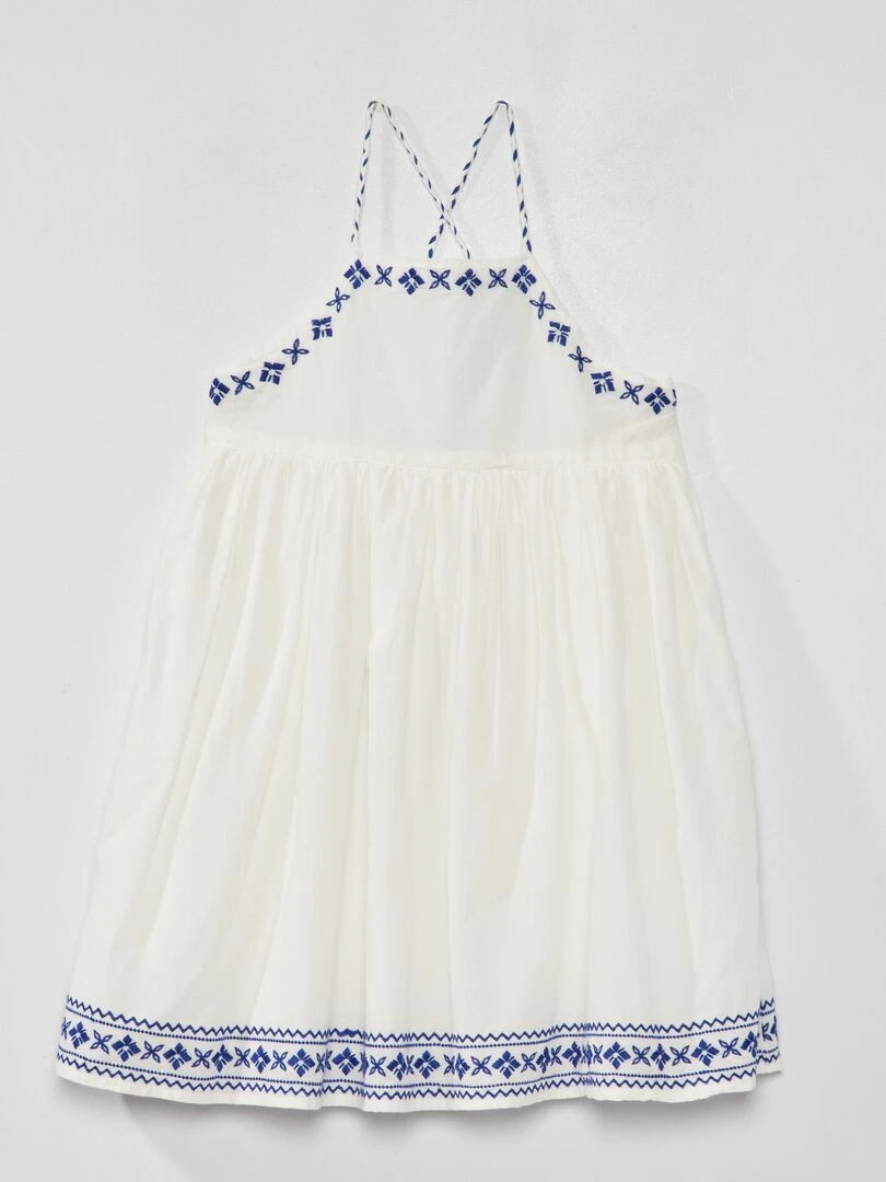 Robe corolle avec broderies blanc/bleu