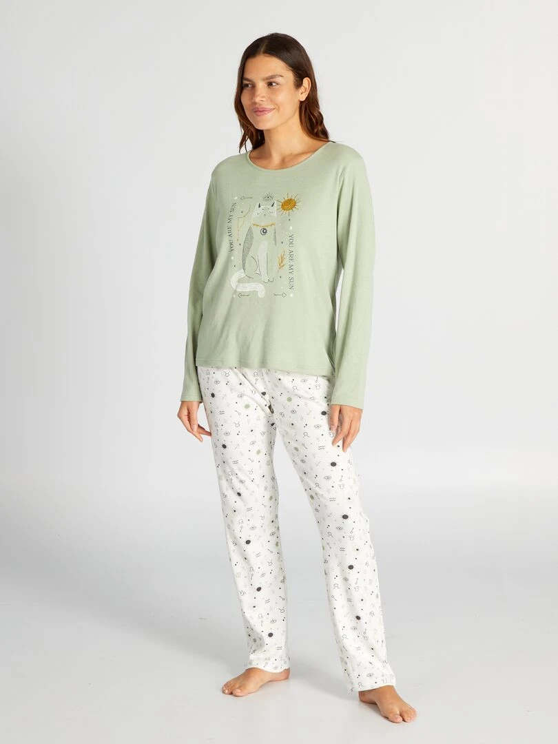 Ensemble pyjama long t shirt + pantalon en jersey 2 pièces Vert