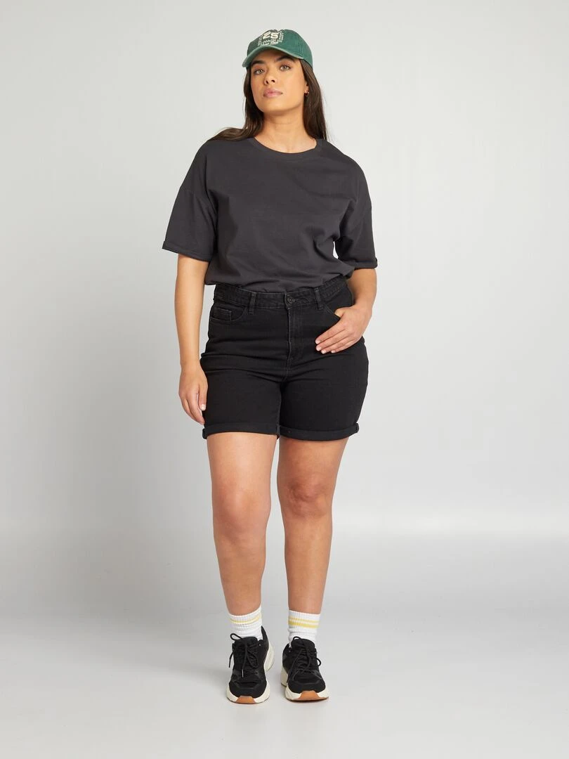Short en jean à taille haute Gris