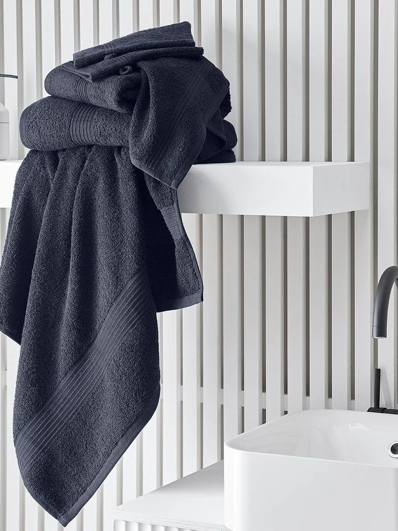 Lot de 2 serviettes de toilette coton uni ESSENTIAL   Bleu marine