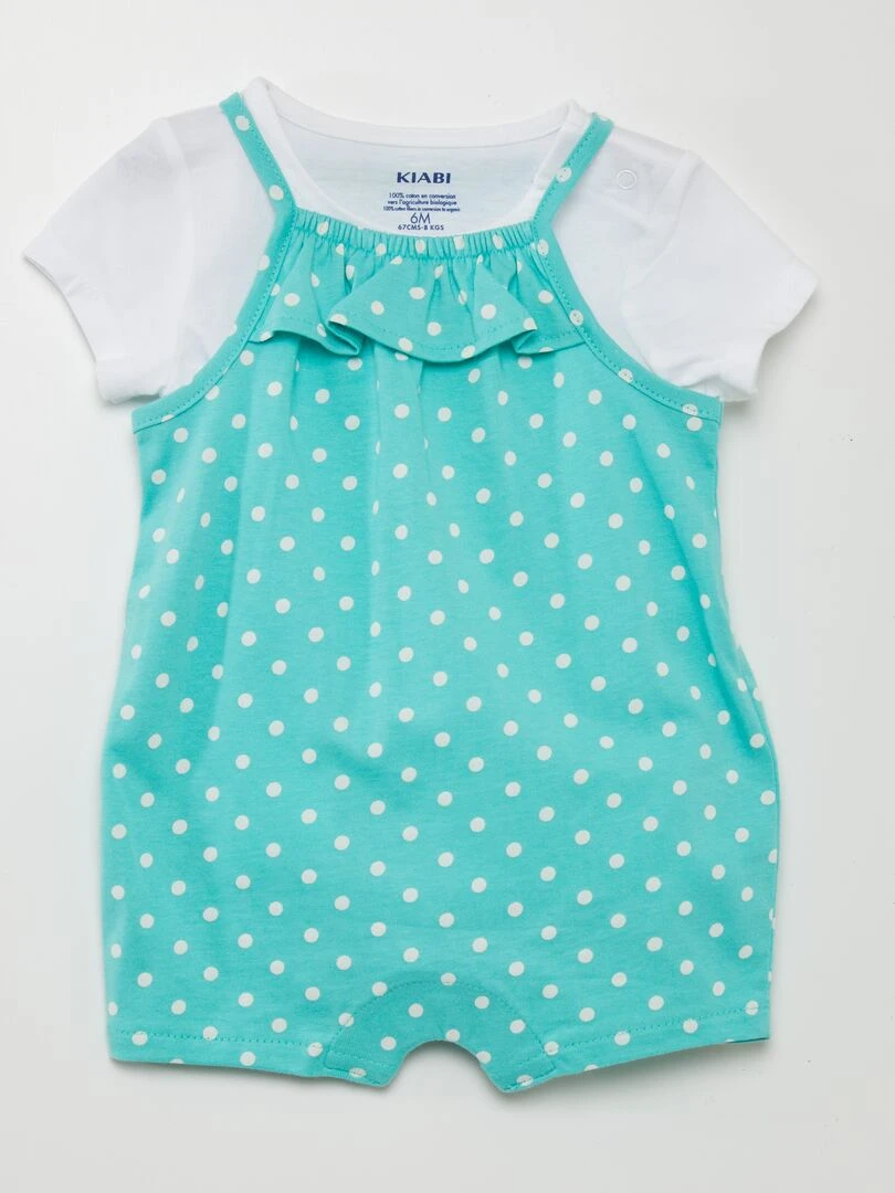 Ensemble combishort + t shirt 2 pièces Vert