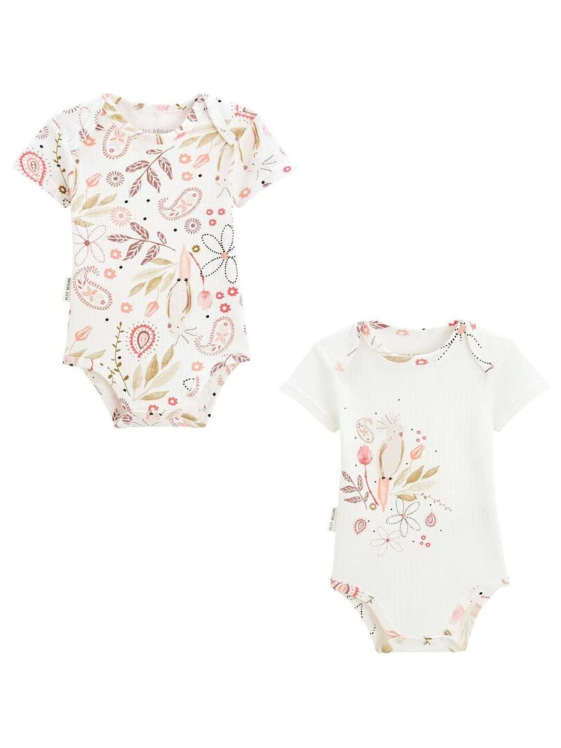 Lot de 2 bodies bébé manches courtes Haapiti Ecru