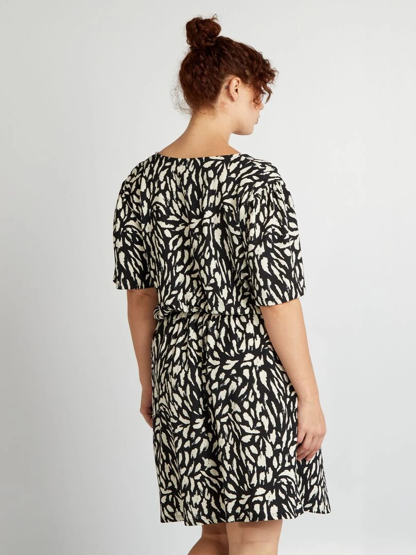 Robe portefeuille crêpée à motif   Noir