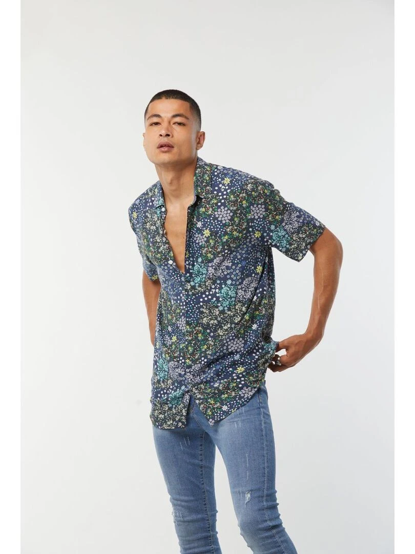 Lee Cooper   Chemise manches courtes viscose relax DISH   Bleu foncé