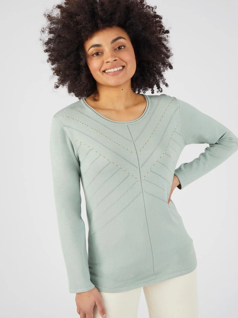 Pull fantaisie fibres viscose Lenzing(TM) EcoVero(TM) Damart Vert jade