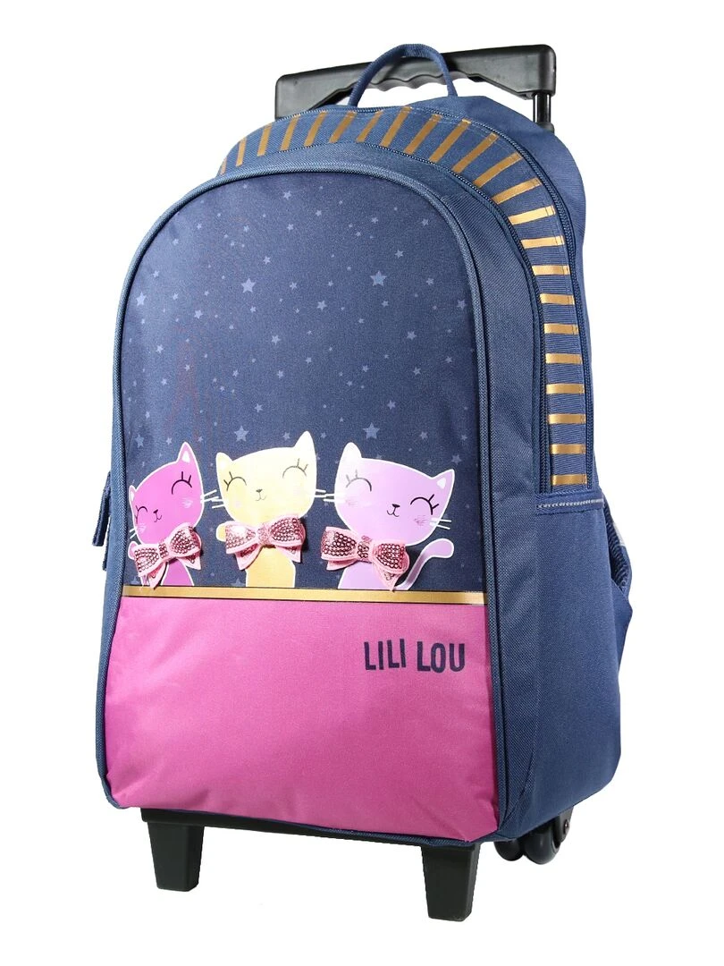 BAGTROTTER Sac à dos à roulettes Lili Lou 3 chats Bleu Bleu
