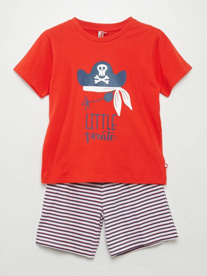 Pyjama court 'pirate' short + t shirt 2 pièces Rouge
