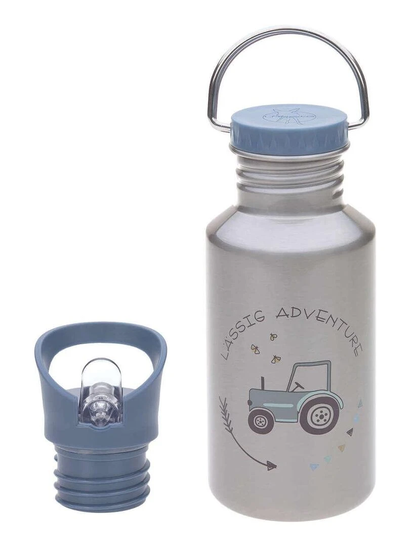 Gourde en inox 500 ml Tracteur Bleu Gris