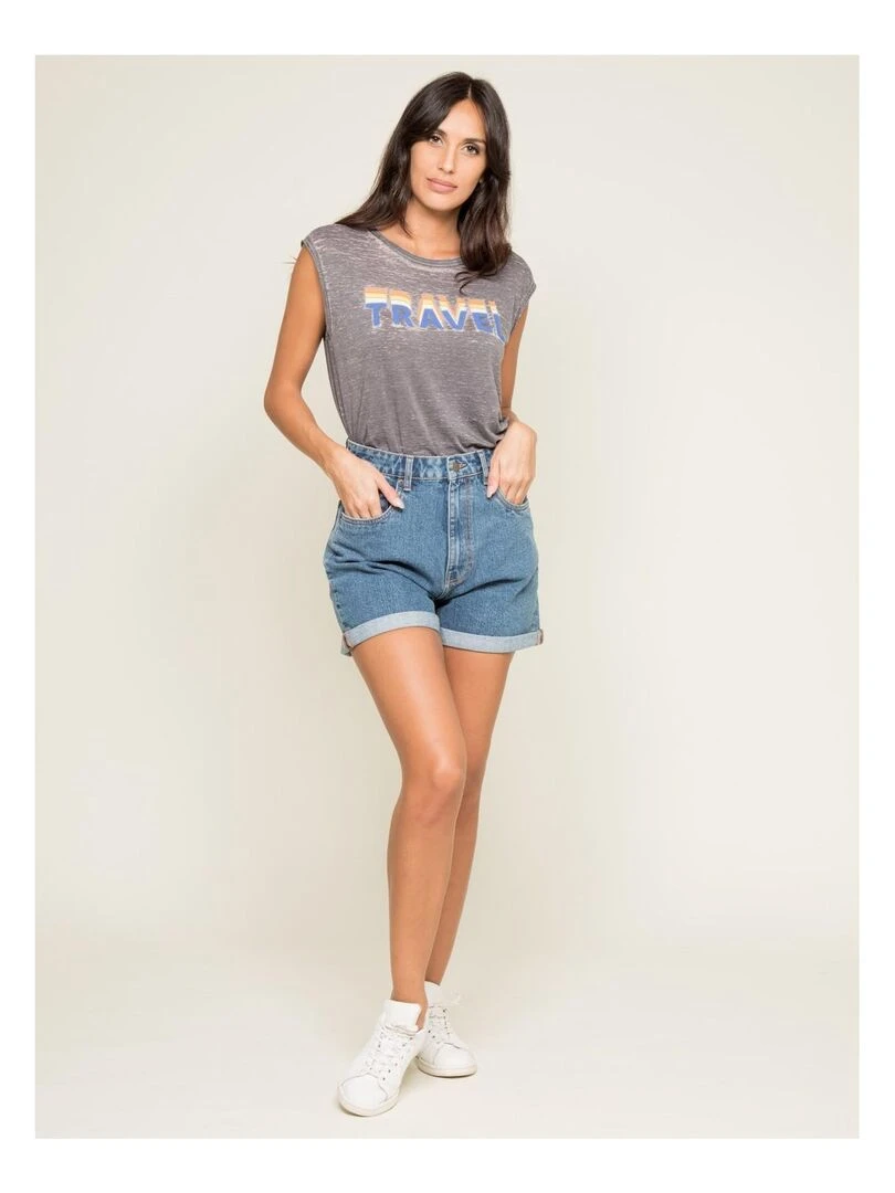 T shirt col rond sans manches FLORIFOU   Blanc