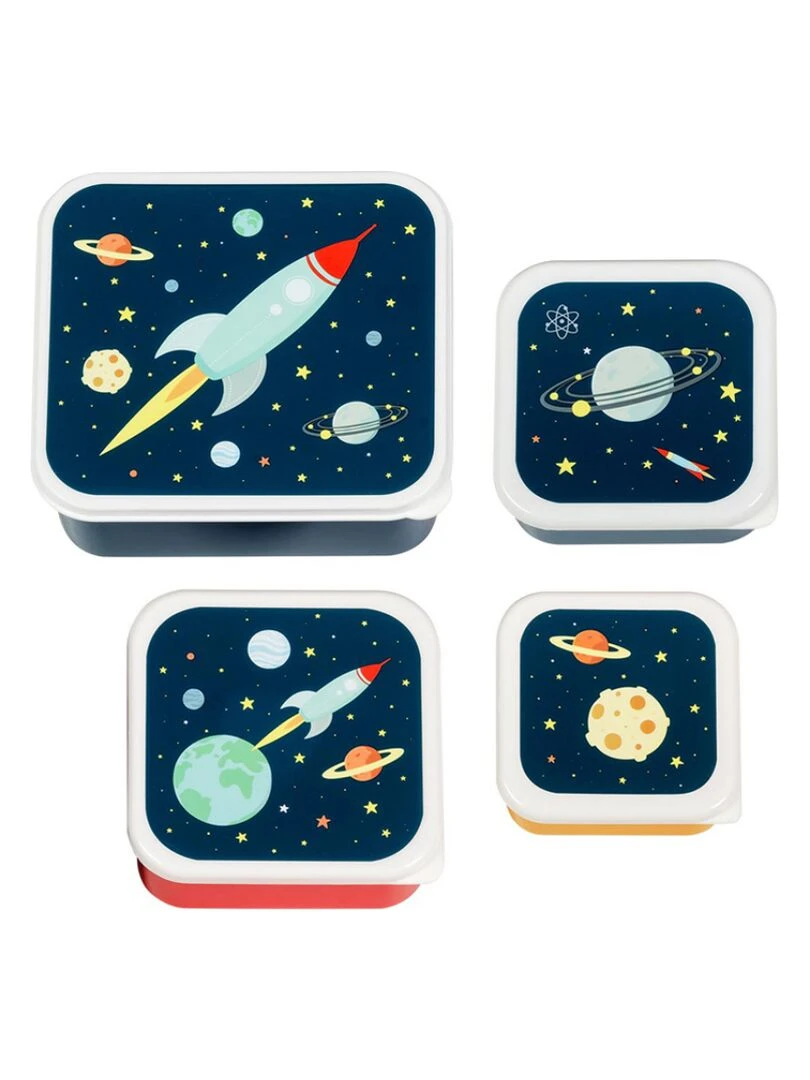 Lot de 4 boîtes à goûter Espace Bleu