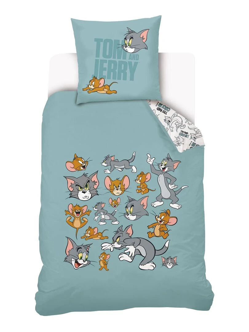 Housse de couette Tom and Jerry try and catch me 140x200 cm 100% Coton Bleu
