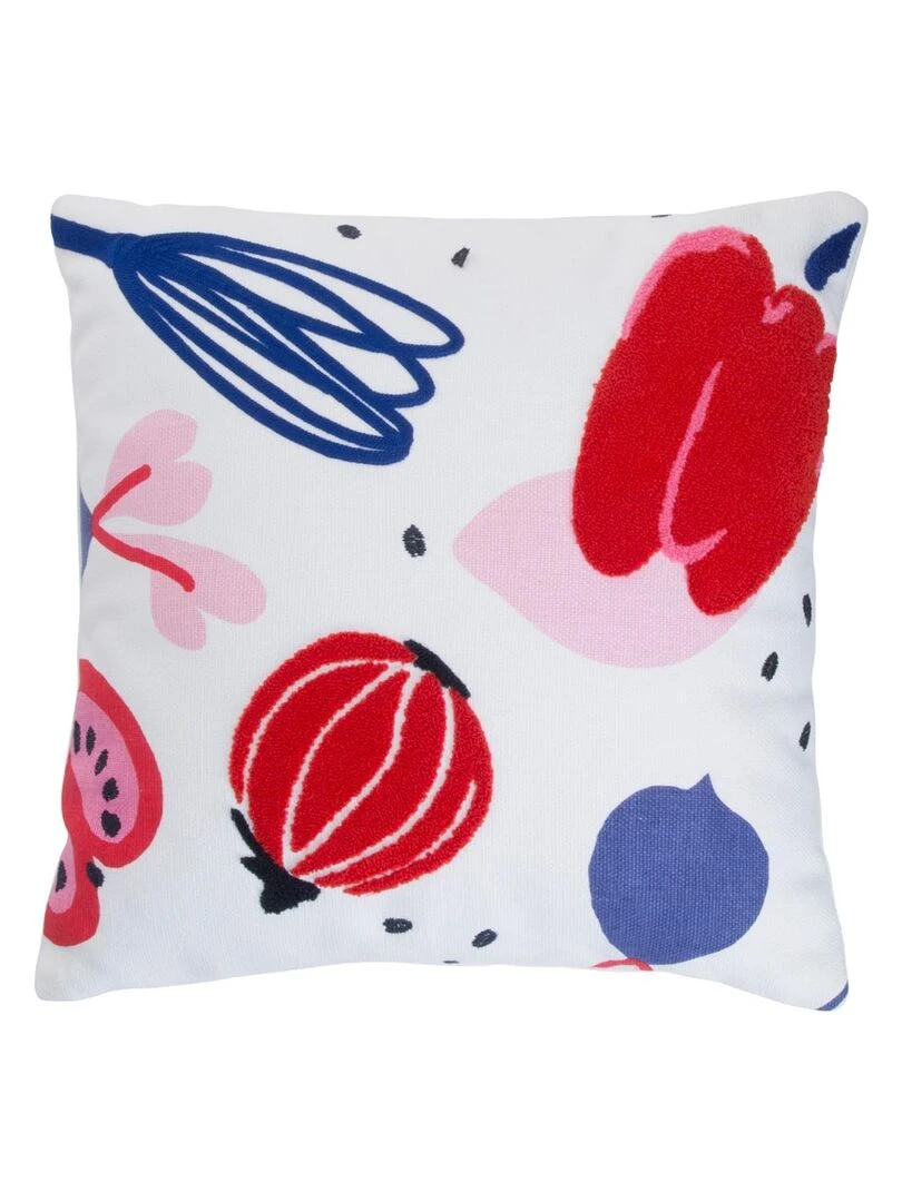 Coussin décoratif Catimini enfant motif fruits 40x40cm 100% Coton Rose et blanc Blanc