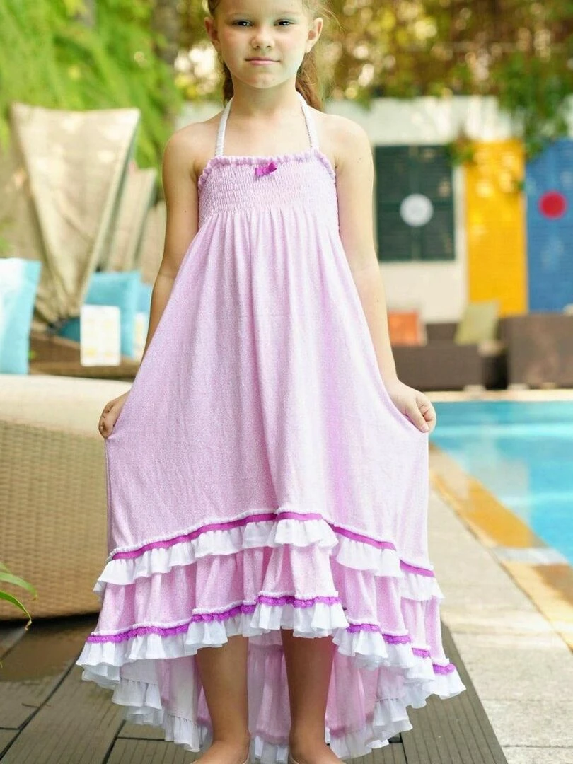 Robe de Plage Longue 2 en 1 pour Fille Jersey Rose Violet IBIZA La Faute à Voltaire Rose clair