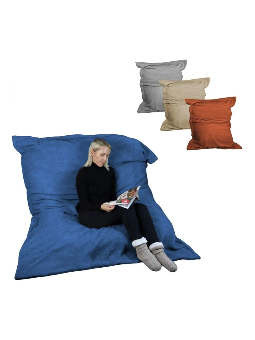Pouf géant XXL fauteuil d'intérieur déhoussable Sherpa Vivezen Bleu marine