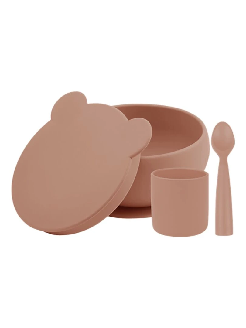 Coffret mes premiers repas Bol Cuillère Gobelet Marron caramel