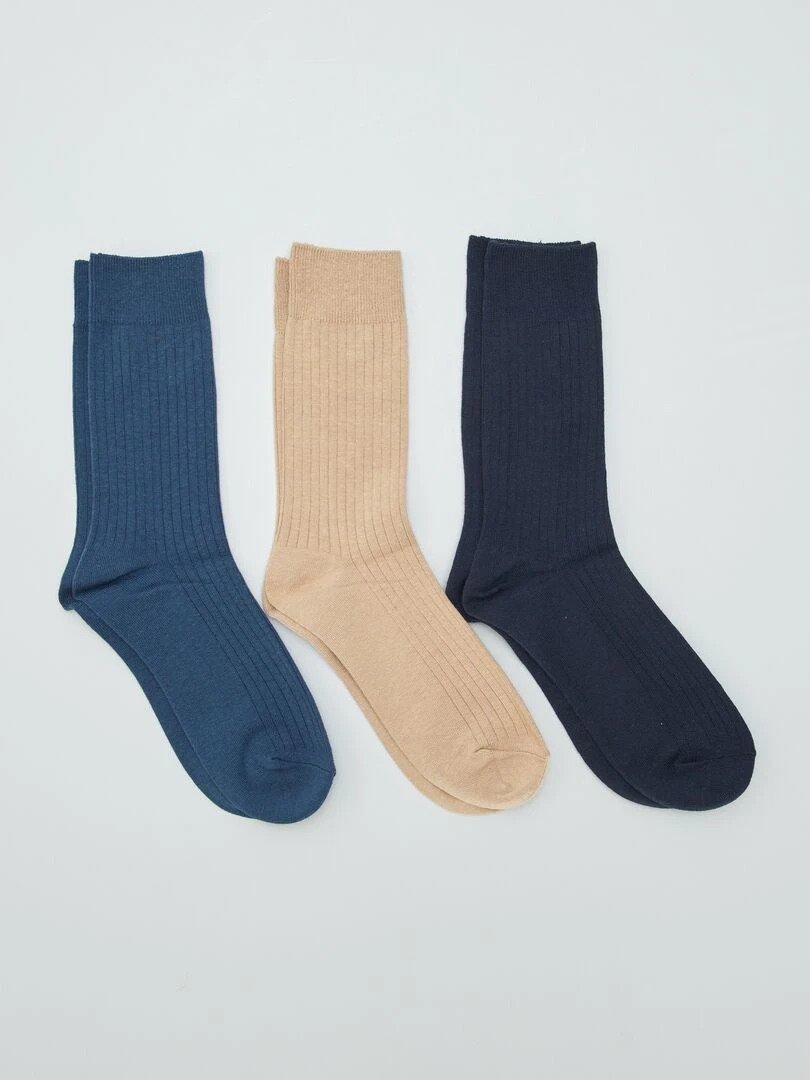 Lot de chaussettes hautes côtelées 3 paires Bleu