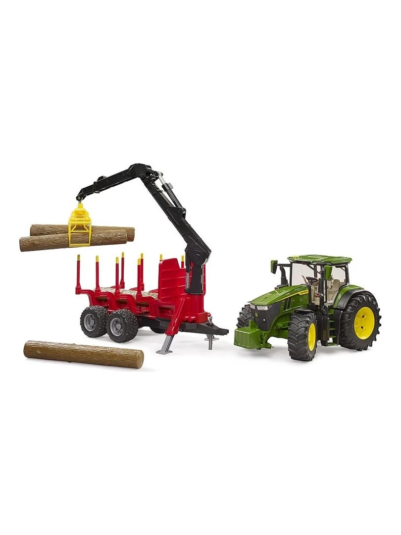 John Deere 7R avec remorque forestière et 4 troncs d'arbre   N/A
