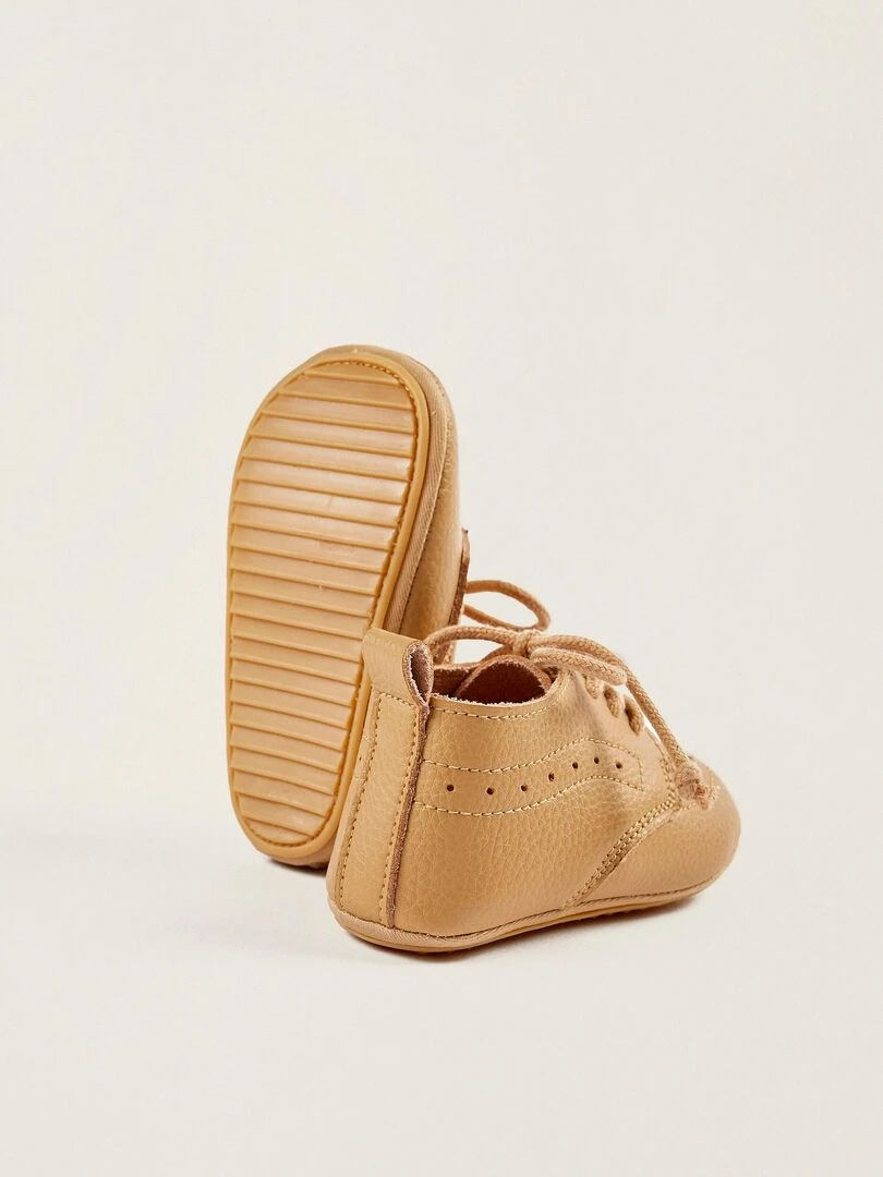 Chaussures en cuir pour nouveau né  ATLANTIC COMPANY   Beige clair