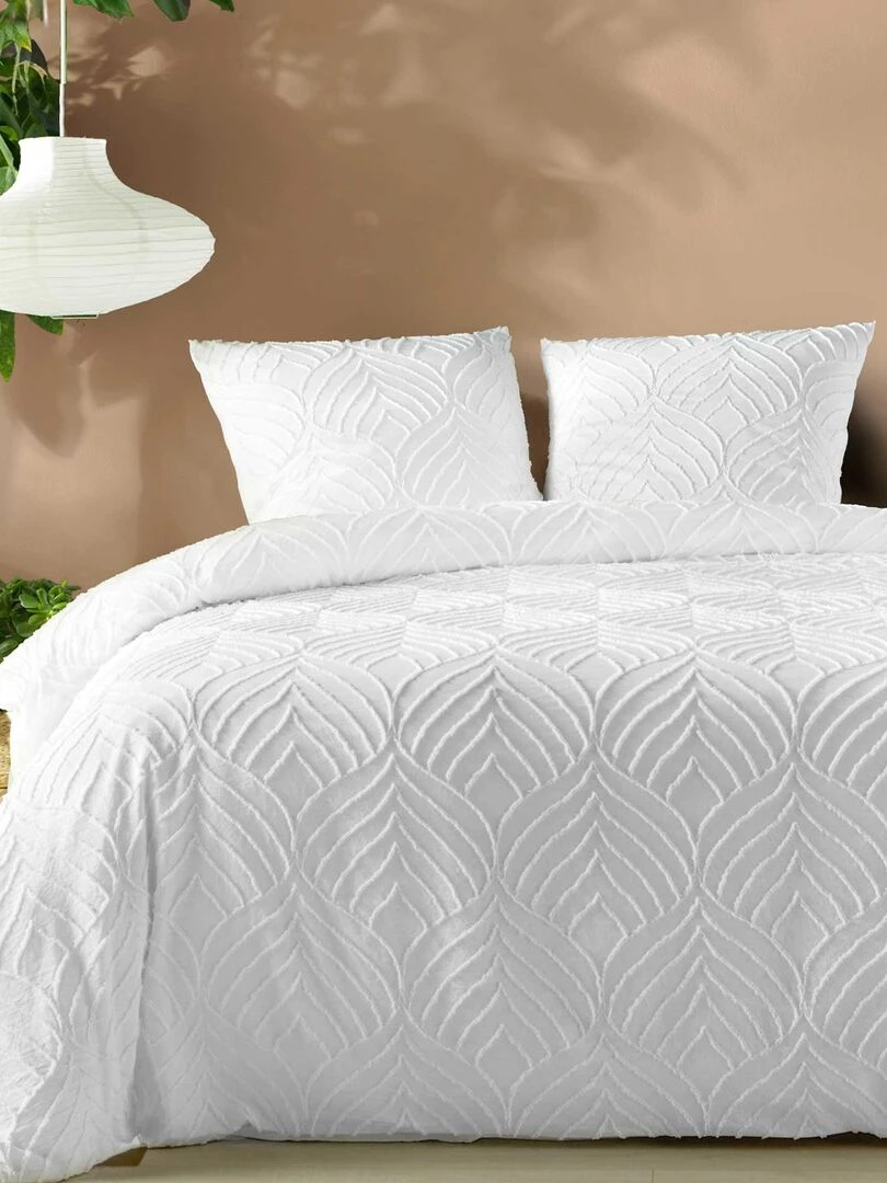 Housse couette + 2 taies 220 x 240 cm Tufte heltie   Blanc