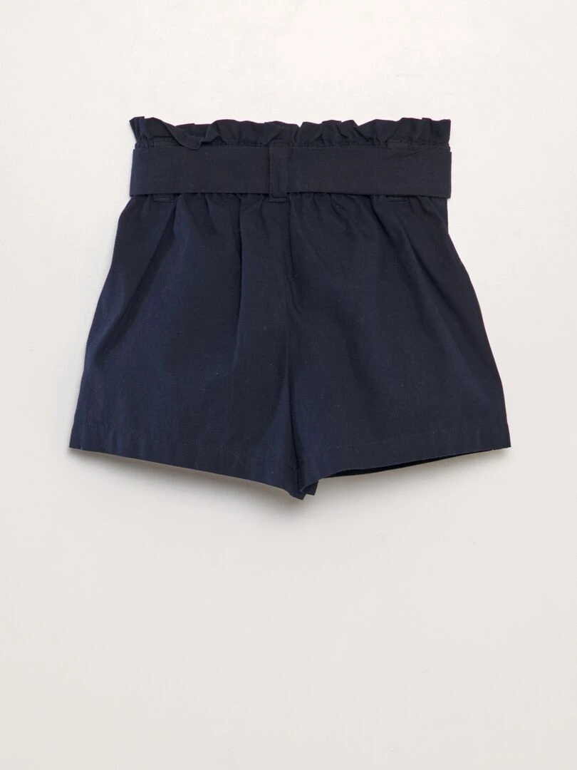 Short ceinturé en popeline   Bleu marine