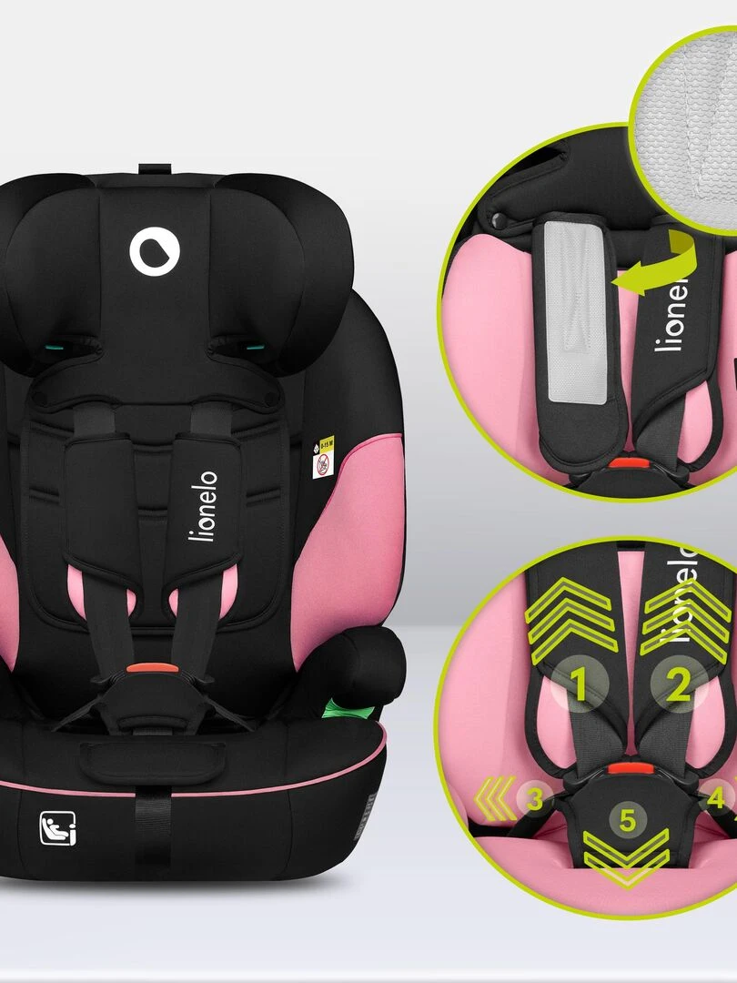 Siège auto évolutif LIONELO Levi i Size   Groupe 1/2/3   Rose   Noir Rose