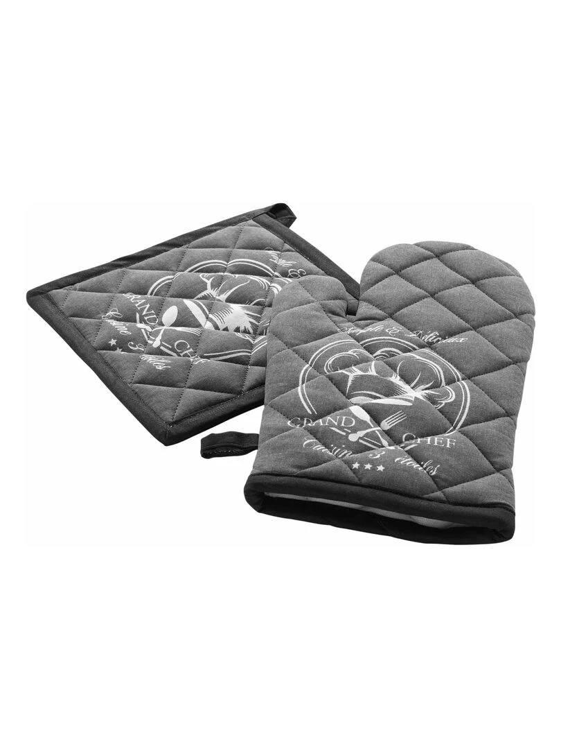 Gant et manique de cuisine 18 x 28 cm Grand chef Gris