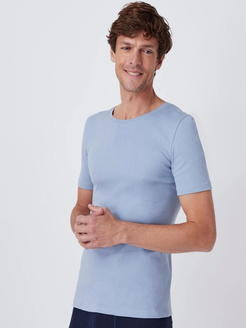 Lot de 2 t shirts col rond manches courtes Essential pur coton peigné Damart Bleu