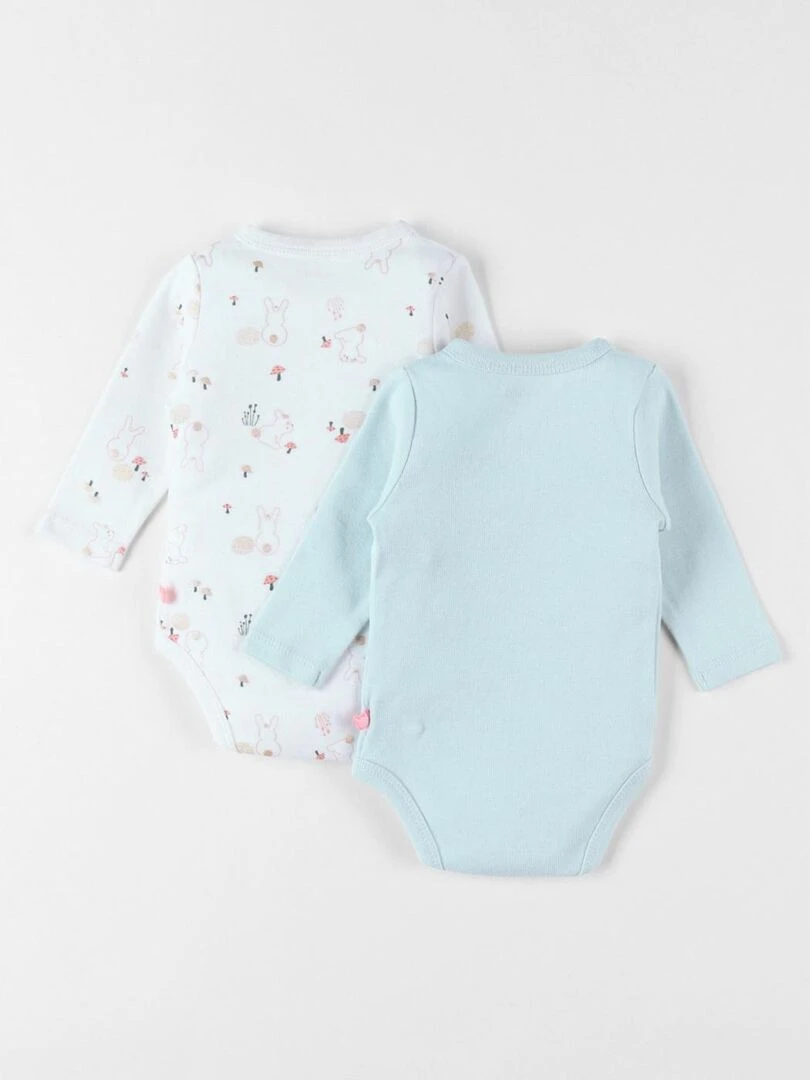 Set de 2 bodies lapin en coton aqua/écru Noukie's Ecru