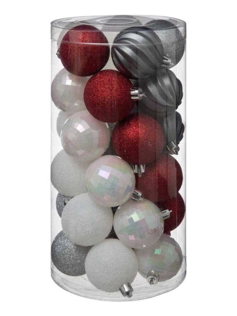 Boules de Noël 60 mm X30 rouge gris et blanc Multicolore