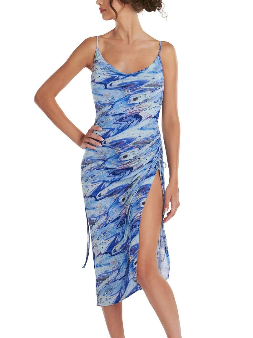 Robe estivale mi longue à fines bretelles Indonesia Bleu