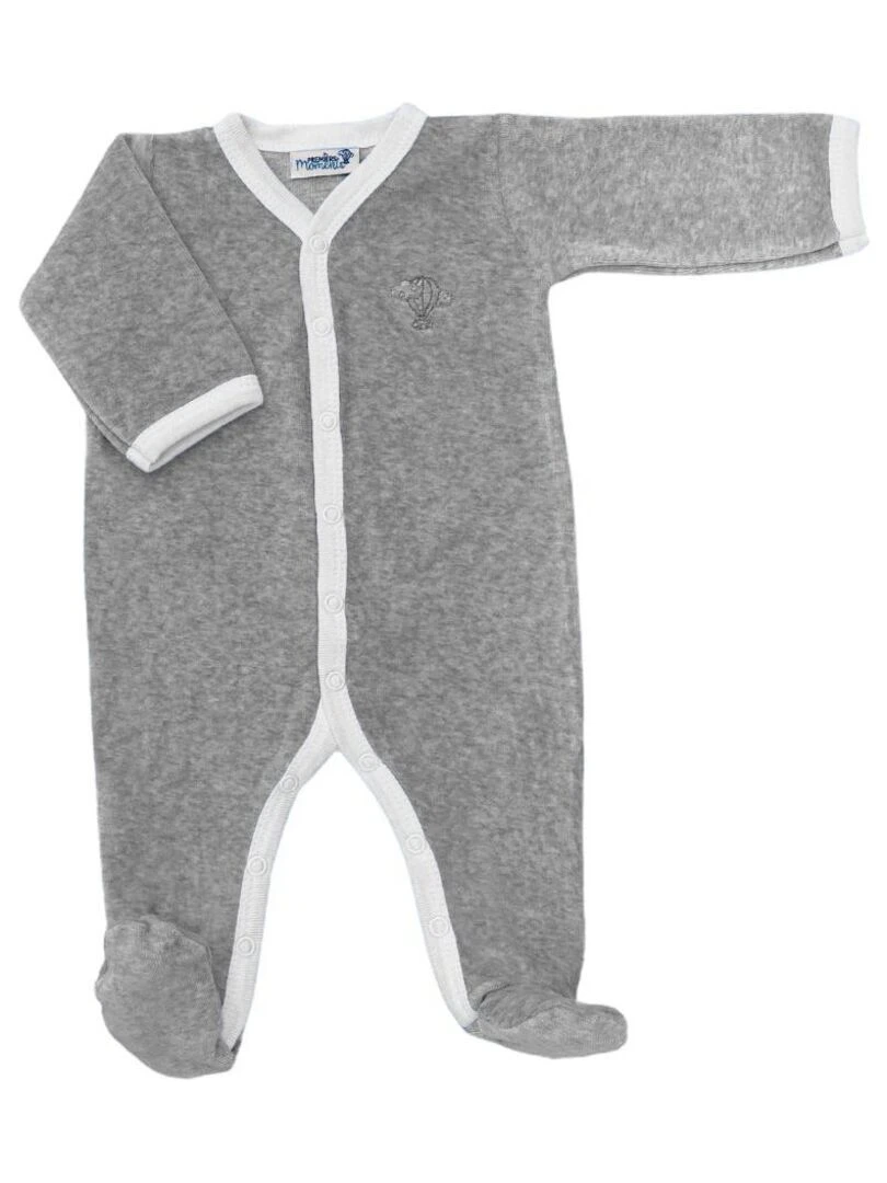 Pyjama velours 100% coton biologique 1 à 6 mois Gris