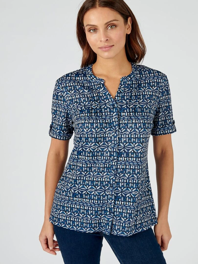 Chemisier maille crêpe stretch Damart Bleu marine